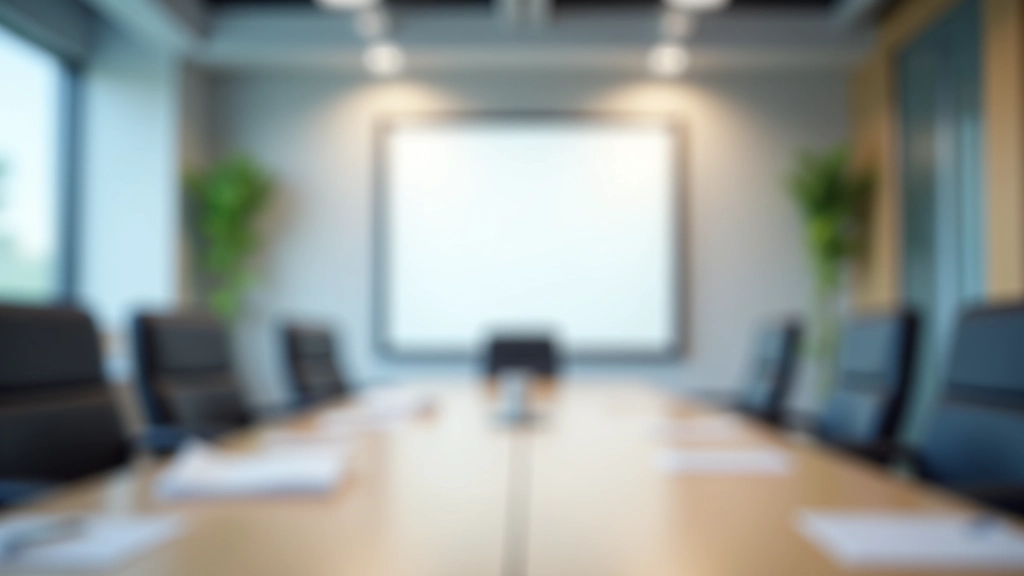 Meeting room setup with whiteboard showing action items and timeline