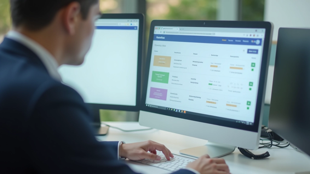 Project manager tracking action items on digital dashboard